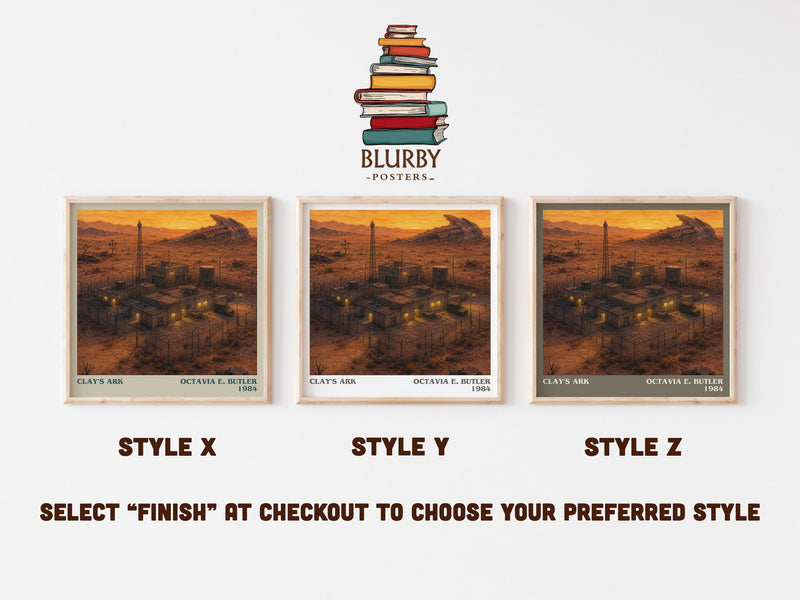Clay's Ark literary print in frame leaning in hallway – sci fi wall art