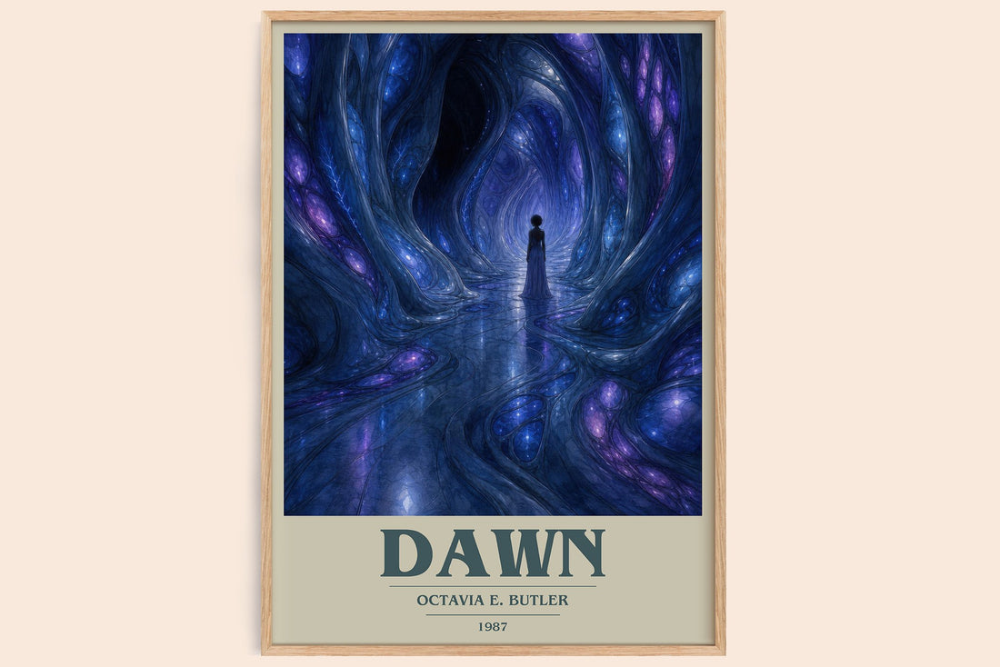 Dawn book cover book poster by Octavia E. Butler – framed literary art print