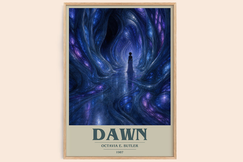 Dawn book cover book poster by Octavia E. Butler – framed literary art print