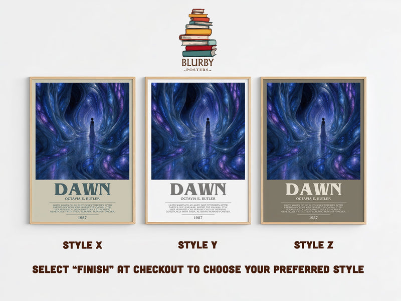 Dawn bookish print in frame leaning in hallway – sci fi wall art