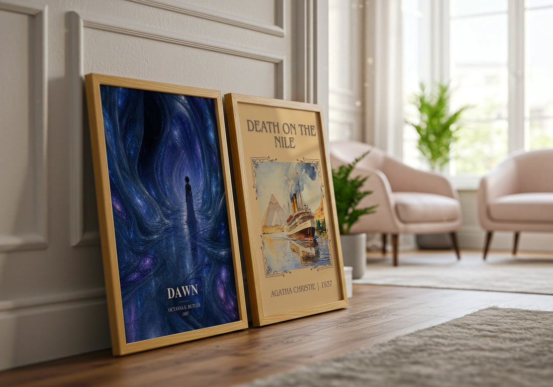 Dawn watercolour print framed by window – literary home decor