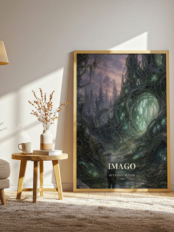Imago watercolour print in frame leaning in hallway – sci fi wall art