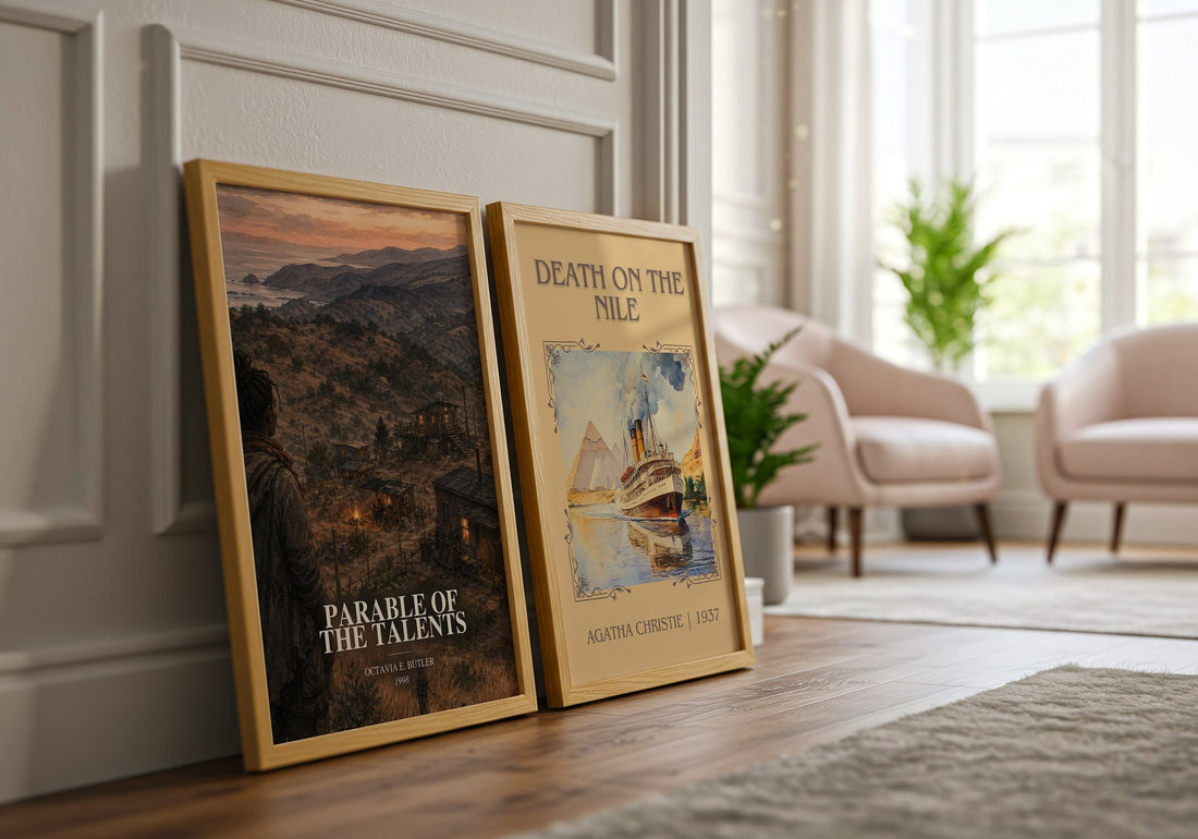 Parable of the Talents watercolour print framed by window – literary home decor