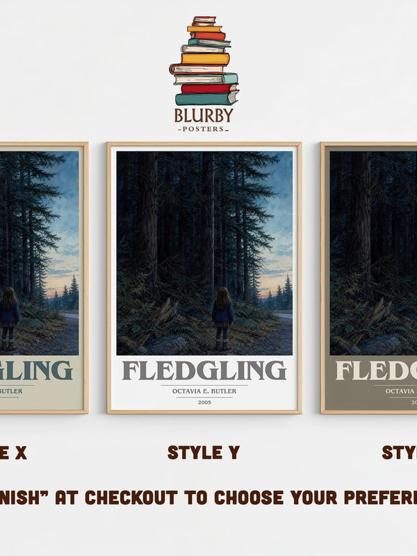 Fledgling book cover print in frame leaning in hallway – sci fi wall art
