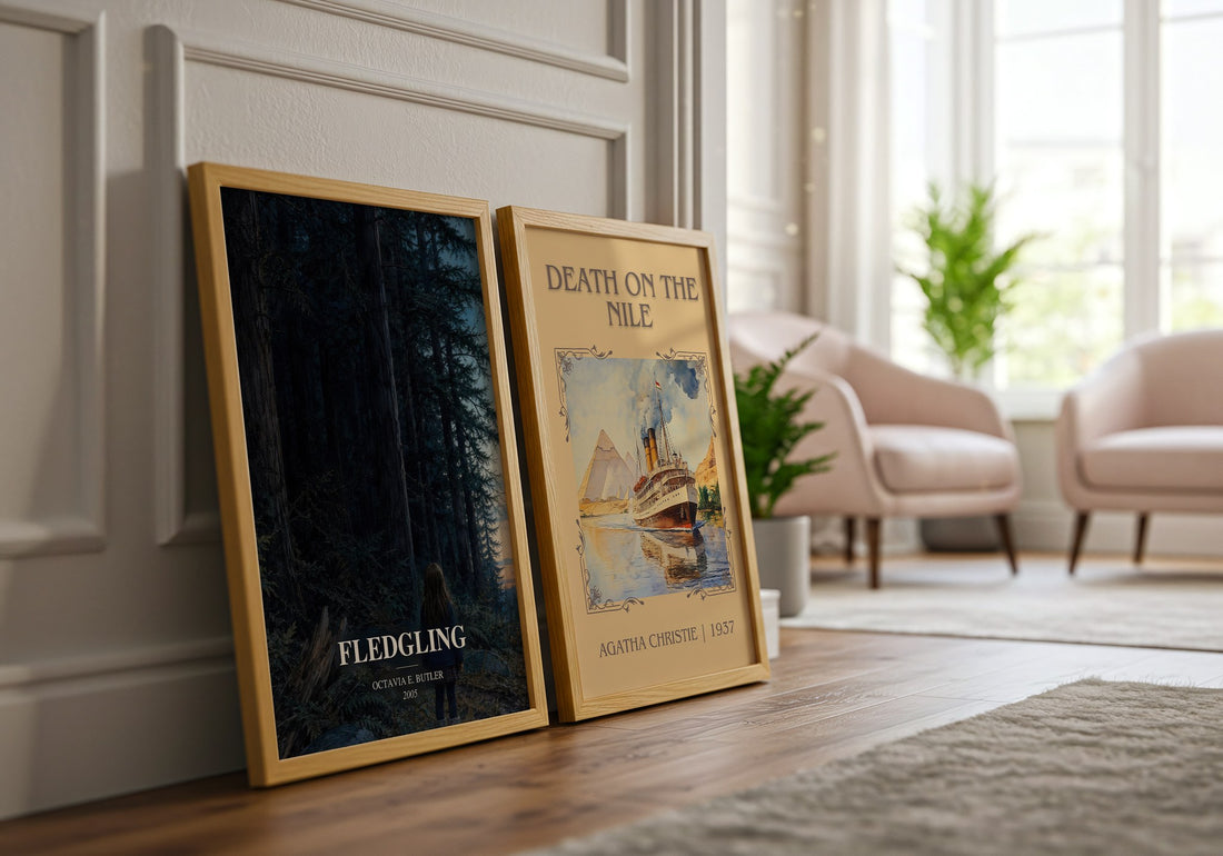 Fledgling watercolour print framed by window – literary home decor