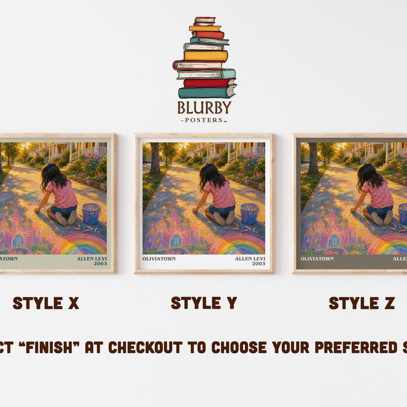 Oliviatown literary print in frame leaning in hallway – literary fiction wall art