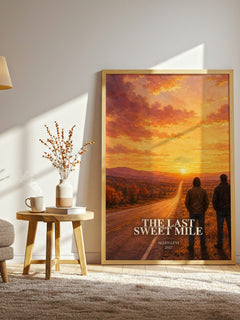 The Last Sweet Mile watercolour print in frame leaning in hallway – contemporary fiction wall art