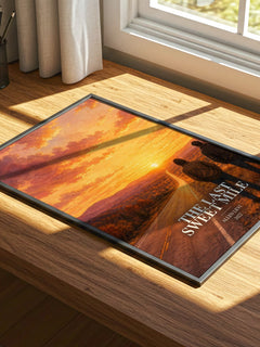 The Last Sweet Mile watercolour book poster framed on wall – contemporary fiction wall art