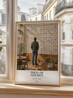 Theo of Golden Book Cover Poster by Allen Levi – framed print by a bright window