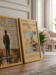 Theo of Golden watercolour print framed by window – literary home decor