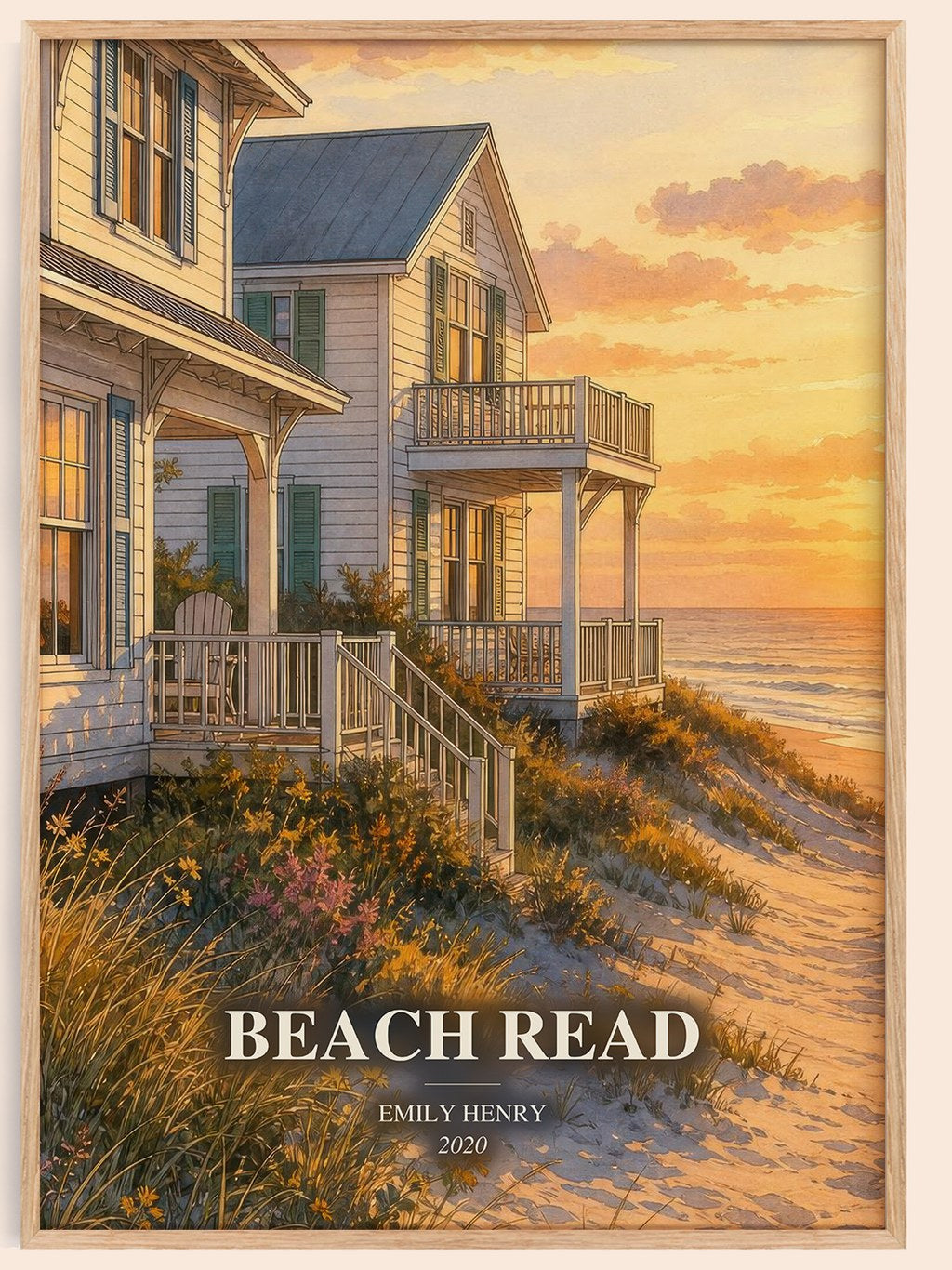 Beach Read watercolour book poster by Emily Henry – framed literary art print
