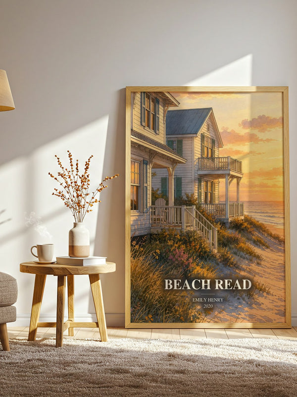 Beach Read watercolour print in frame leaning in hallway – romance wall art