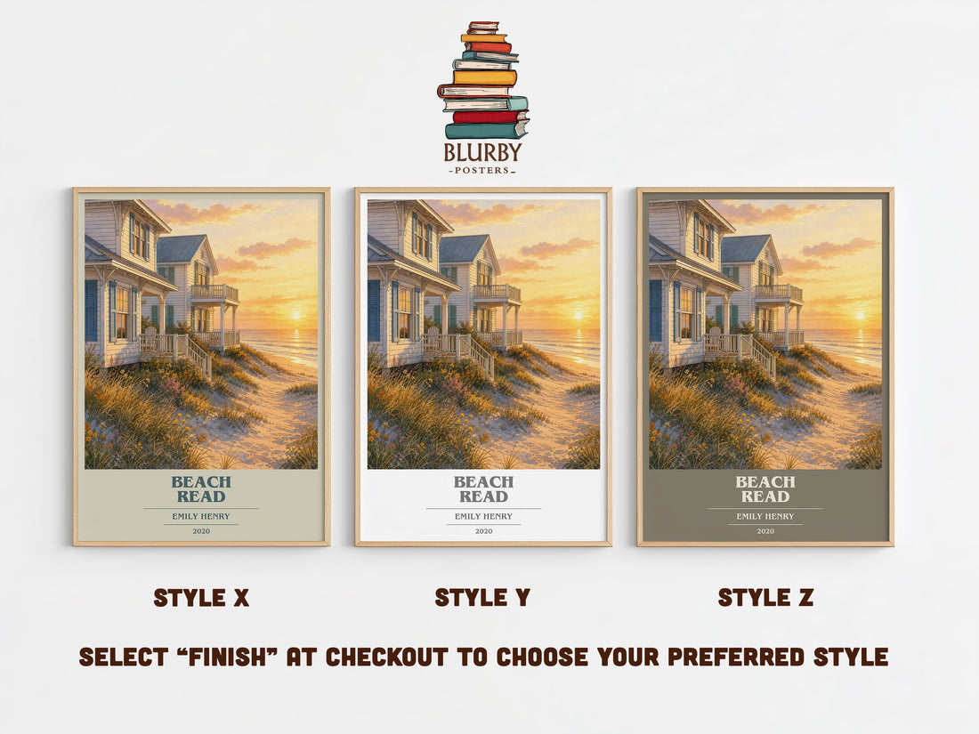 Beach Read book cover print in frame leaning in hallway – romance wall art (mockup)