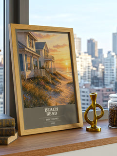 Beach Read book cover print framed by window – literary home decor