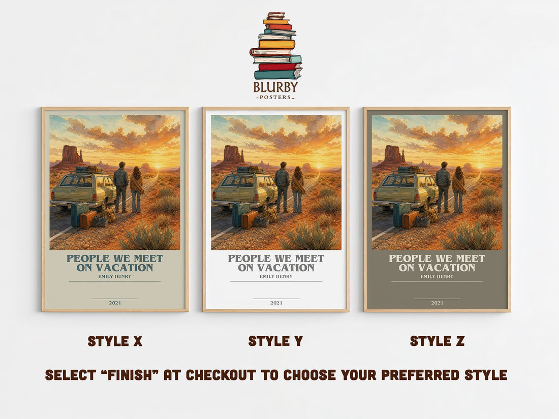 People We Meet on Vacation bookish print in frame leaning in hallway – romance wall art (mockup)