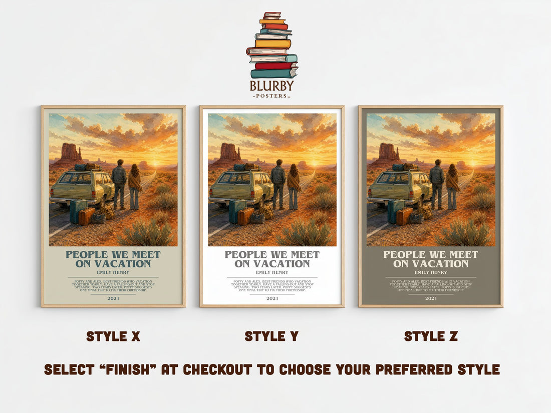 People We Meet on Vacation Bookish Wall Art by Emily Henry – Style X, Y and Z side by side – choose your finish