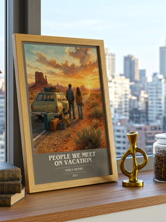People We Meet on Vacation book cover print framed by window – literary home decor