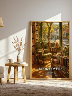 Book Lovers watercolour print in frame leaning in hallway – romance wall art