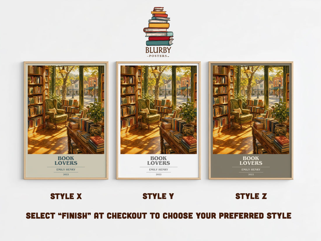 Book Lovers book cover print in frame leaning in hallway – romance wall art (mockup)