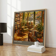 Book Lovers literary print framed by window – literary home decor