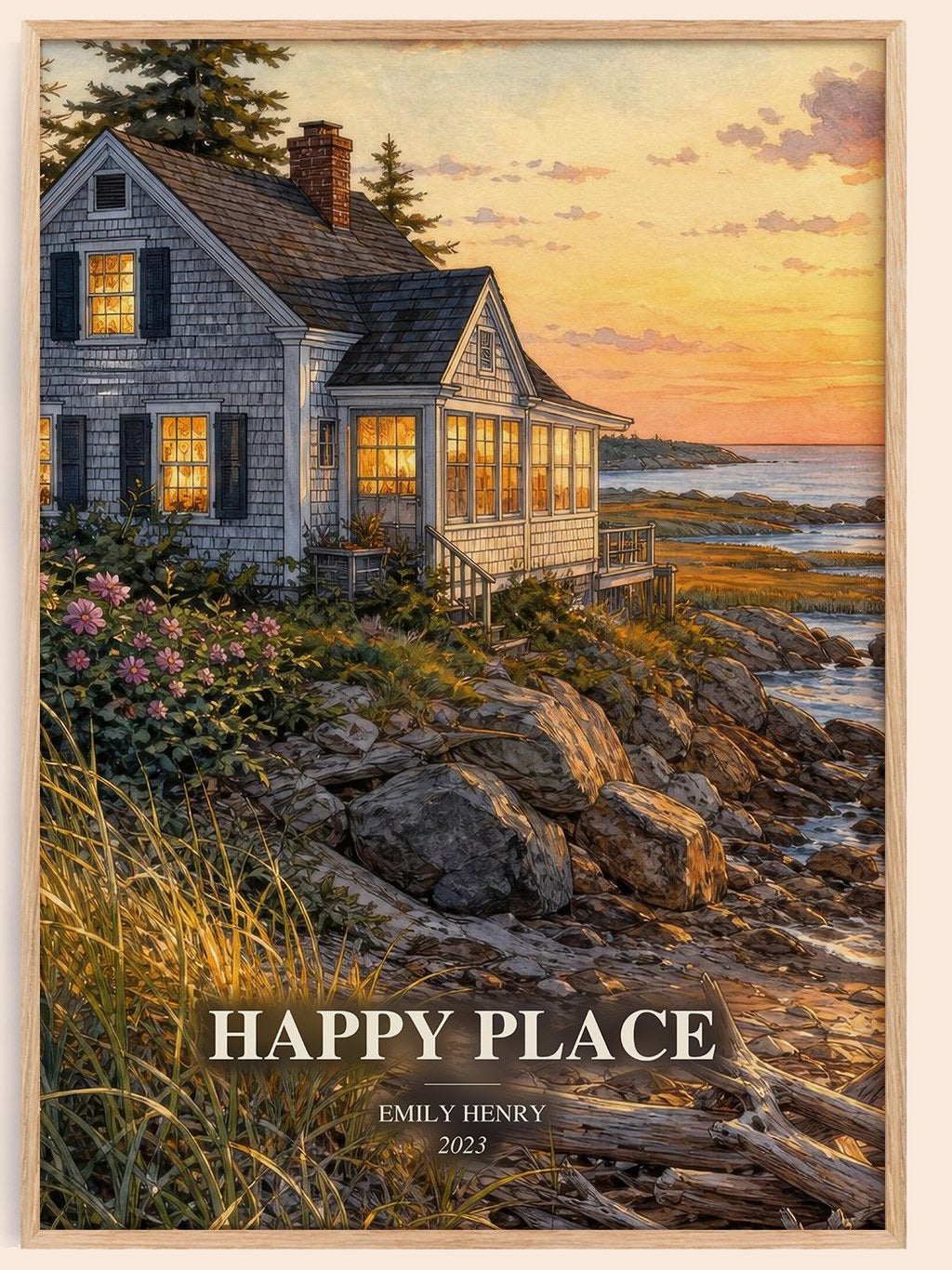 Happy Place watercolour book poster by Emily Henry – framed literary art print