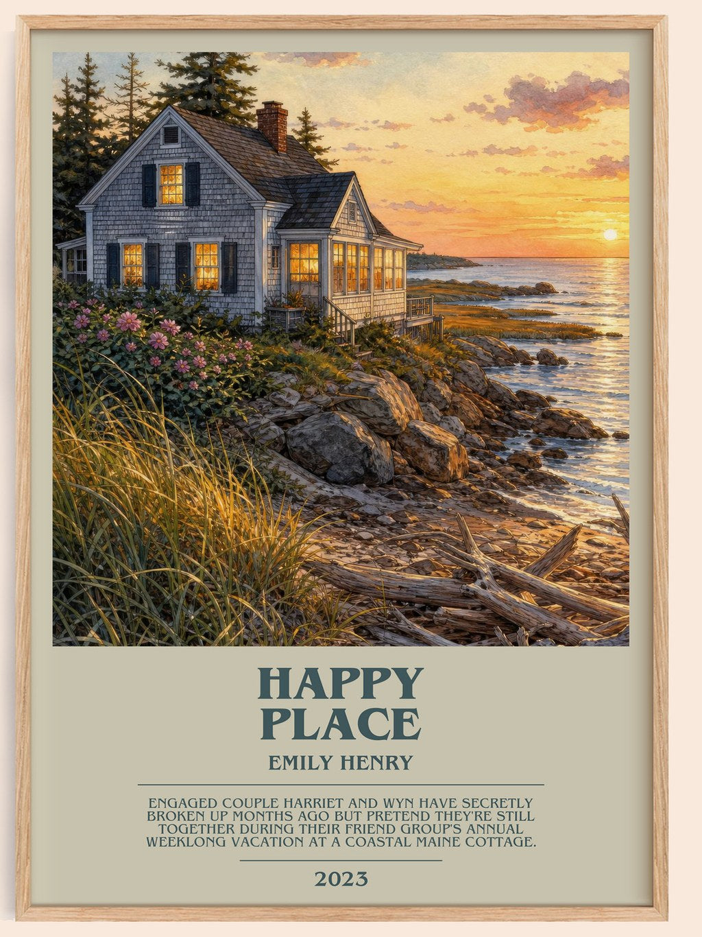 Happy Place Bookish Wall Art by Emily Henry – framed poster