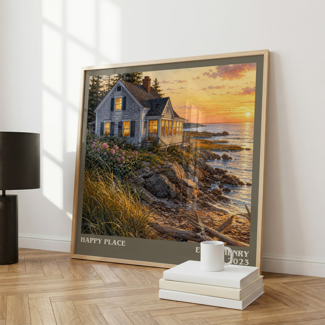 Happy Place literary print framed by window – literary home decor