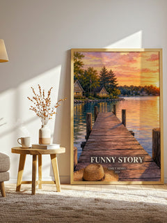 Funny Story watercolour print in frame leaning in hallway – romance wall art