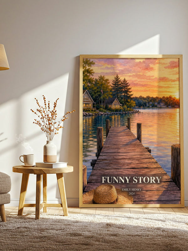 Funny Story watercolour print in frame leaning in hallway – romance wall art