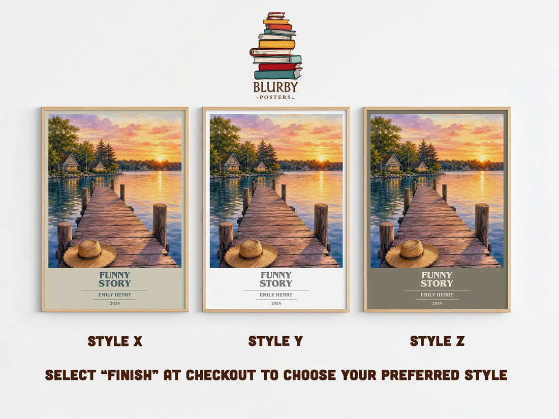 Funny Story book cover print in frame leaning in hallway – romance wall art (mockup)