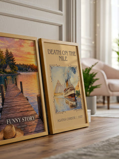 Funny Story watercolour print framed by window – literary home decor