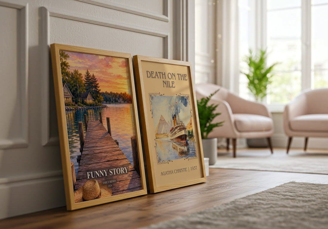 Funny Story watercolour print framed by window – literary home decor
