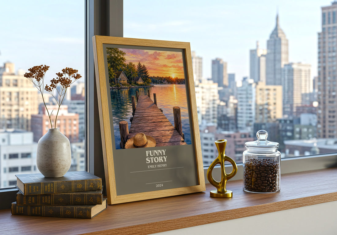 Funny Story bookish print framed by window – literary home decor