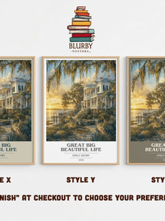 Great Big Beautiful Life book cover print in frame leaning in hallway – contemporary fiction wall art