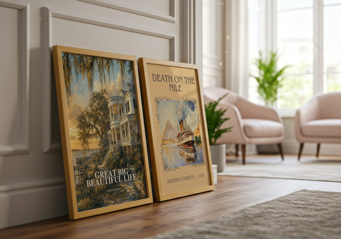 Great Big Beautiful Life watercolour print framed by window – literary home decor