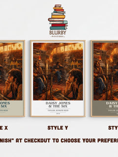 Daisy Jones & The Six book cover print in frame leaning in hallway – contemporary fiction wall art