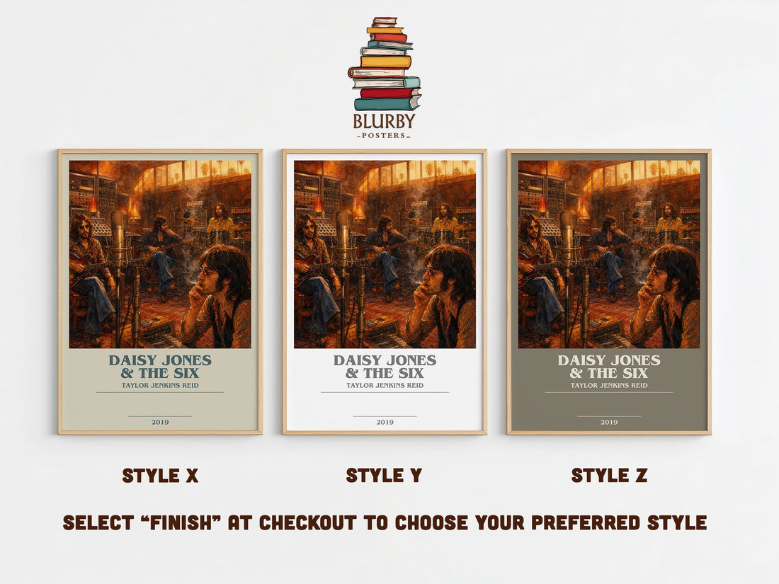 Daisy Jones & The Six bookish print in frame leaning in hallway – contemporary fiction wall art (mockup)