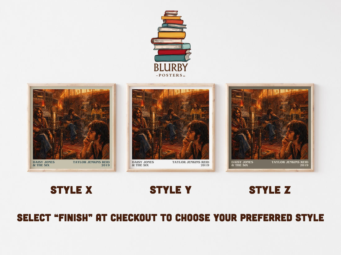 Daisy Jones & The Six literary print in frame leaning in hallway – contemporary fiction wall art (mockup)