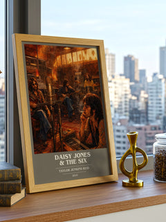 Daisy Jones & The Six book cover print framed by window – literary home decor