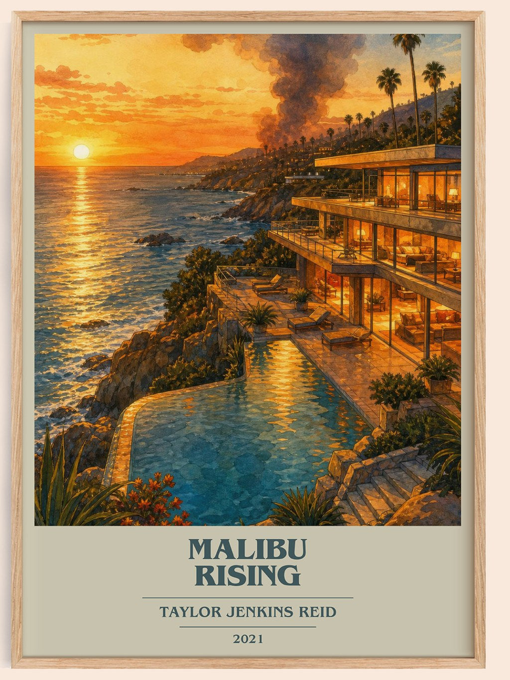 Malibu Rising book cover book poster by Taylor Jenkins Reid – framed literary art print
