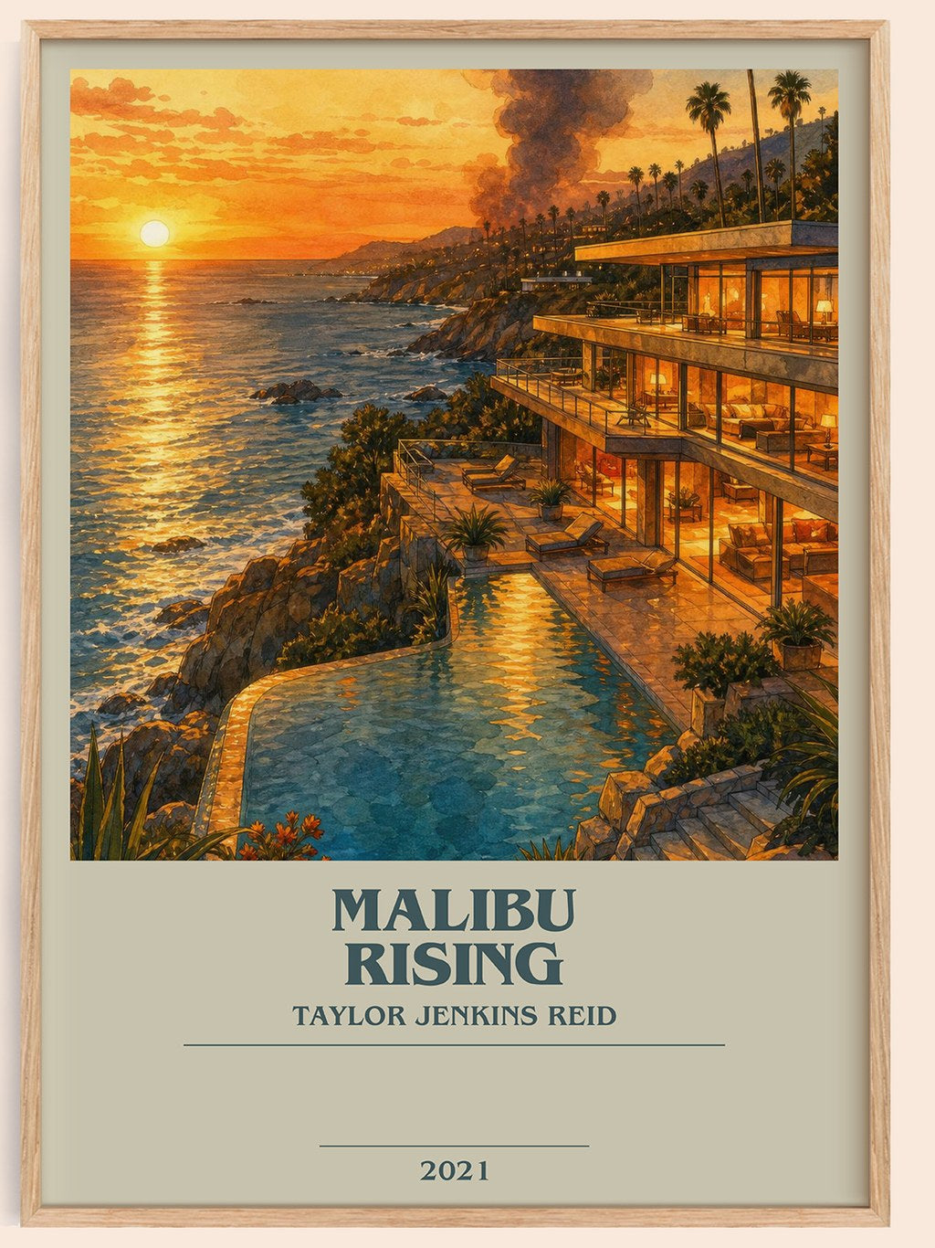 Malibu Rising bookish book poster by Taylor Jenkins Reid – framed literary art print