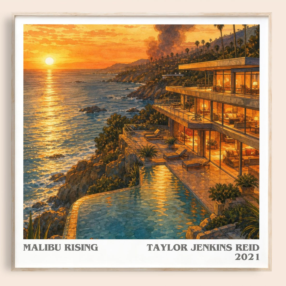 Malibu Rising literary book poster by Taylor Jenkins Reid – framed literary art print