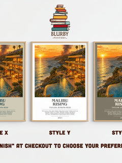Malibu Rising Bookish Wall Art by Taylor Jenkins Reid – Style X, Y and Z side by side – choose your finish