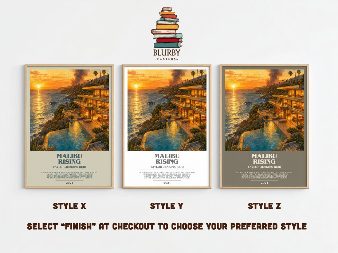 Malibu Rising Bookish Wall Art by Taylor Jenkins Reid – Style X, Y and Z side by side – choose your finish