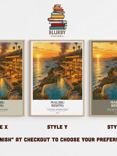 Malibu Rising book cover print in frame leaning in hallway – contemporary fiction wall art
