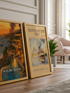 Malibu Rising watercolour print framed by window – literary home decor