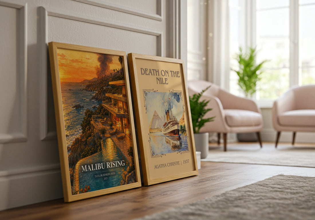 Malibu Rising watercolour print framed by window – literary home decor