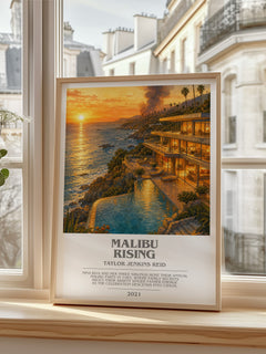 Malibu Rising Bookish Wall Art by Taylor Jenkins Reid – framed print by a bright window
