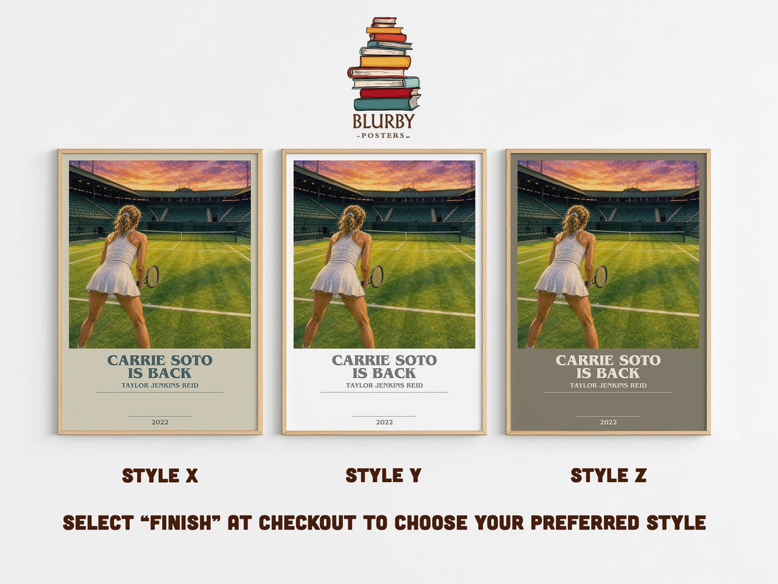 Carrie Soto Is Back bookish print in frame leaning in hallway – contemporary fiction wall art (mockup)