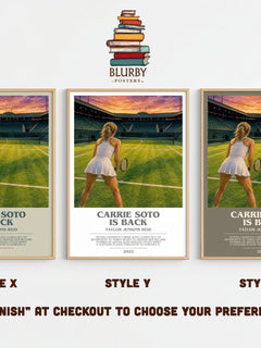 Carrie Soto Is Back Bookish Wall Art by Taylor Jenkins Reid – Style X, Y and Z side by side – choose your finish
